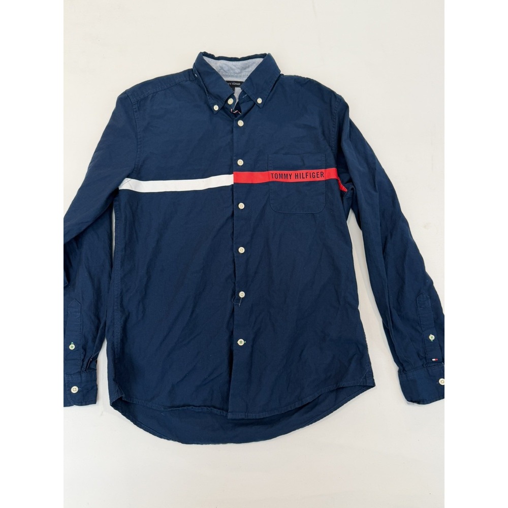 Tommy Hilfiger Mens dress Button Up Shirt Navy Blue, Size Medium Casual business